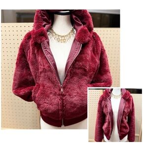 Plush Burgundy Faux Fur Jacket